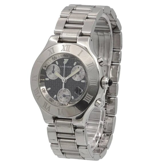 Cartier Must 21 Chronoscaph W10172T2 Quartz Black Dial Mens Watch 90289752 - Picture 1 of 6